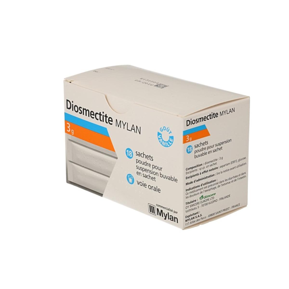 MYLAN Diosmectite 3g poudre pour suspension buvable boîte de 18 sachets Médicaments Pharmarket