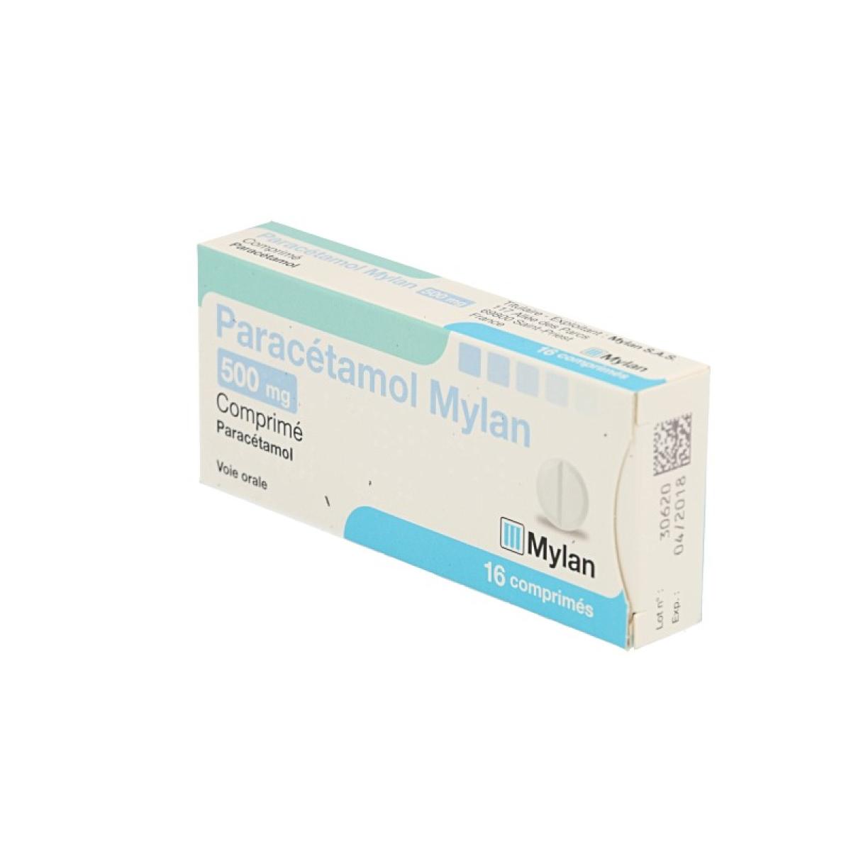 MYLAN Paracétamol 500mg boîte de 16 comprimés Médicaments Pharmarket