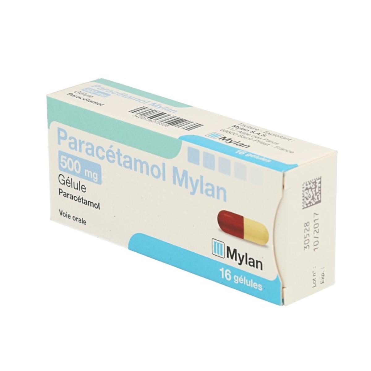 MYLAN Paracétamol 500mg boîte de 16 gélules Médicaments Pharmarket