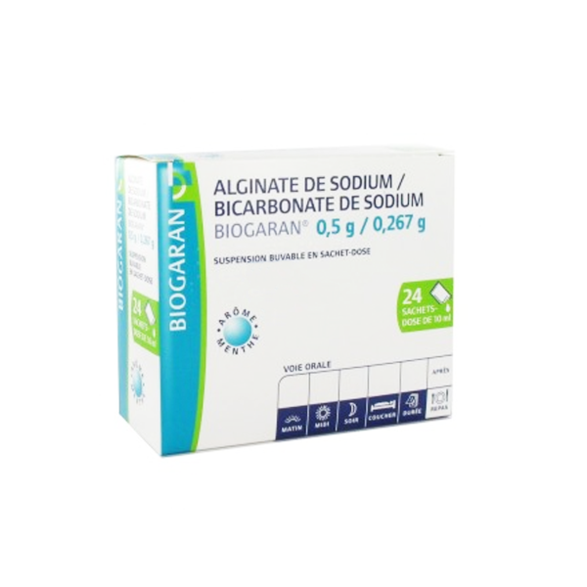 Alginate De Sodium/bicarbonate De Sodium Mylan Avis BIOGARAN Alginate de sodium/bicarbonate de sodium 500mg/267mg pour 10 ml,  suspension buvable, boîte de 24 sachets de 10ml - Médicaments - Pharmarket