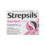 RECKITT BENCKISER Strepsils fraise sans sucre boîte de 24 pastilles