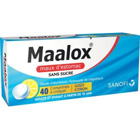 SANOFI Maalox maux d'estomac sans sucre citron 40 comprimés à croquer