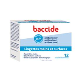 BACCIDE Lingettes mains et surfaces 12 unités