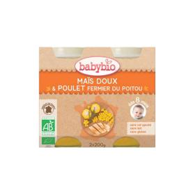 BABYBIO Petits pots maïs doux & poulet fermier du Poitou 2x200g