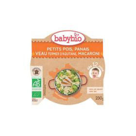 BABYBIO Assiette petits pois, panais, veau fermier d'Aquitaine, macaroni 230g