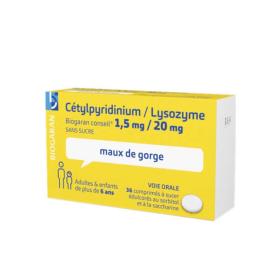 BIOGARAN Conseil cetylpyridinium / lysozyme 1,5 mg/20mg sans sucre 2x18 comprimés