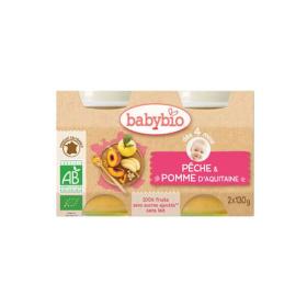 BABYBIO Petit pot pêche & pomme d'Aquitaine 2x130g