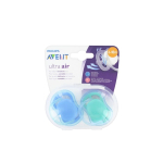 AVENT 2 sucettes ultra air bleu et vert 6-18 mois