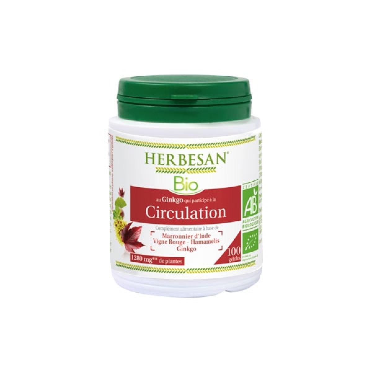 HERBESAN Bio circulation ginkgo biloba 100 gélules Parapharmacie