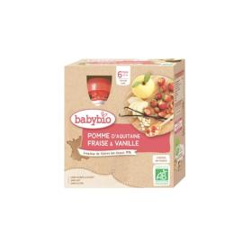 BABYBIO Pomme d'aquitaine, fraise vanille dès 6 mois 4 gourdes 90g