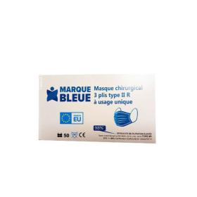 MARQUE BLEUE 50 masques chirurgicaux 3 plis type IIR