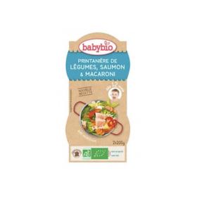 BABYBIO Printanière de légumes, saumon & macaroni pot bio 2x200g