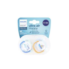 AVENT Ultra air happy 2 sucettes orthodontiques I love mama bleu 6-18 mois