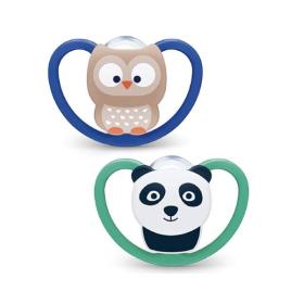 NUK Space 2 sucettes silicone hibou panda 18-36 mois