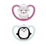NUK Space 2 sucettes silicone chat pingouin 18-36 mois