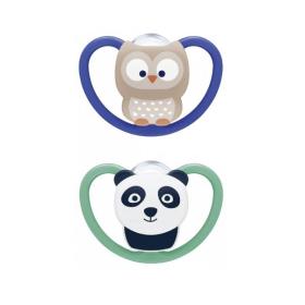 NUK Space 2 sucettes silicone hibou panda 6-18 mois