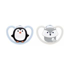 NUK Space 2 sucettes silicone pingouin loup 0-6 mois