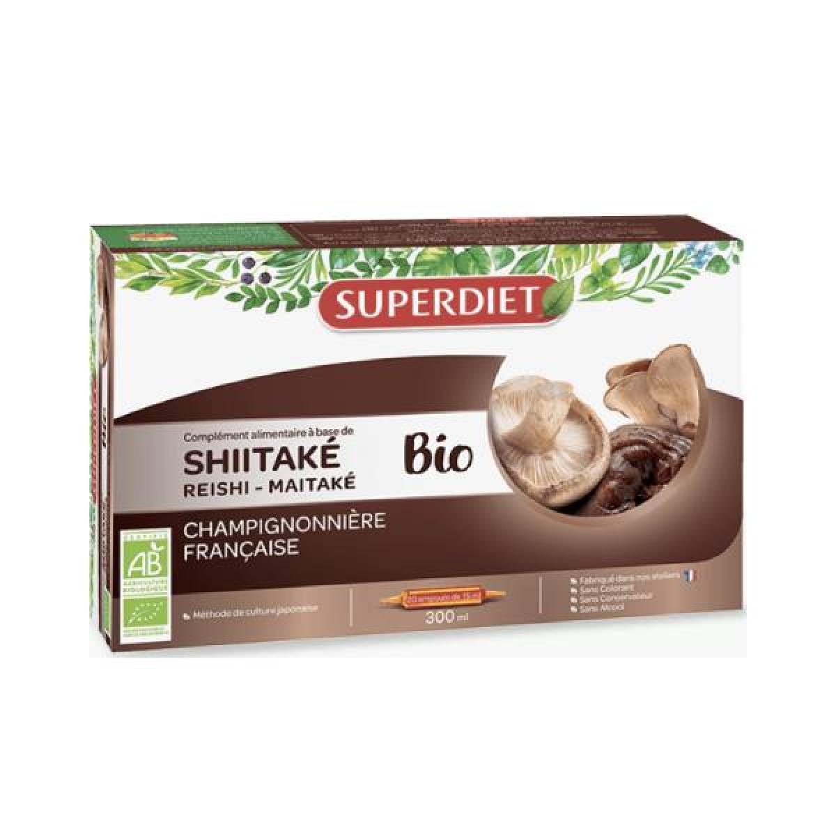 SUPER DIET Shiitaké reishi maitaké bio 20 ampoules Parapharmacie Pharmarket