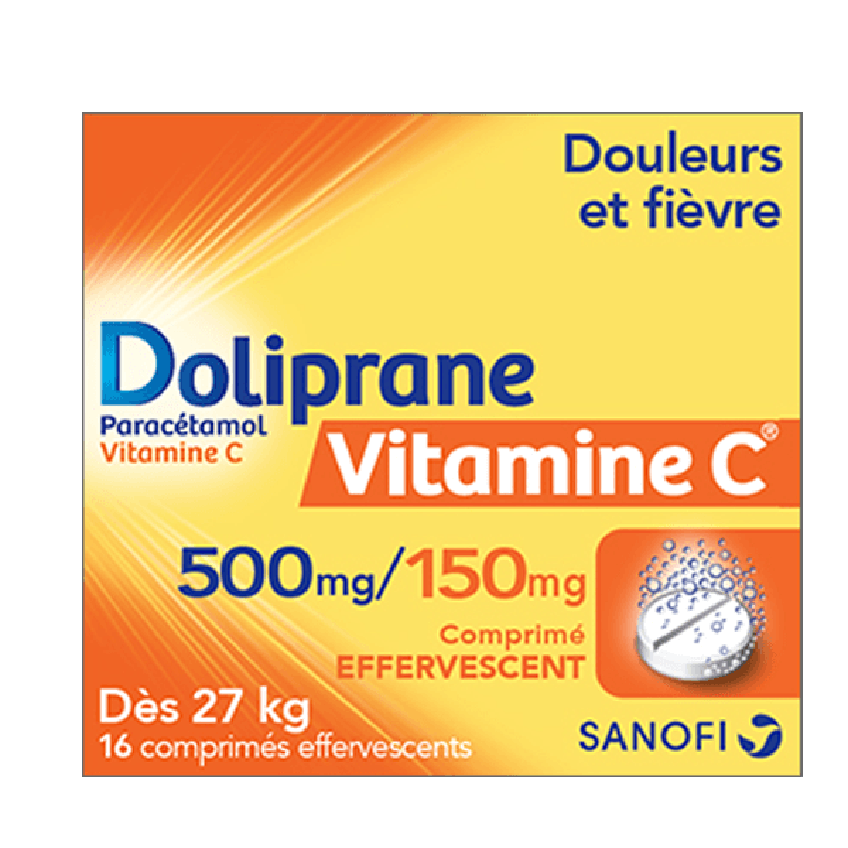 Doliprane Vitamine C 500mg 150mg 16 Comprimes Effervescents Medicaments Pharmarket