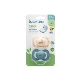 LUC ET LÉA Nature 2 sucettes anatomiques téterelle extra-fine beige lapin et bleu 0-6 mois