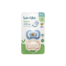 LUC ET LÉA Nature 2 sucettes anatomiques téterelle extra-fine beige hérisson et bleu 0-6 mois