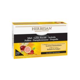 HERBESAN Miel gelée royale acérola pollen pamplemousse propolis 20 ampoules