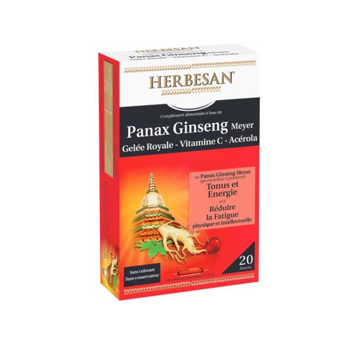 HERBESAN Bio panax ginseng meyer gelée royale acérola 30 ampoules