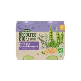 BLEDINA Les récoltes bio petits pois épinards boulghour dès 8 mois bio 2 pots