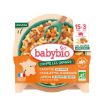 BABYBIO Carotte, coquillettes, champignon, jambon & touche de crème +15 mois 200g