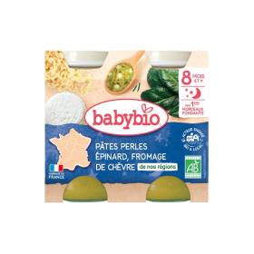 BABYBIO Pâtes, perles, épinard, fromage de chèvre dès 8 mois pots 2x200g