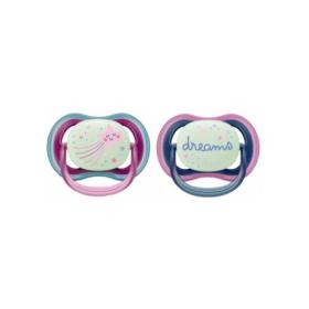 AVENT Ultra air nighttime 2 sucettes orthodontiques bleu et rose 6-18 mois