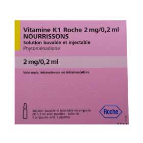 ROCHE DIAGNOSTICS Vitamine K1 2mg/0,2ml nourrissons 5 solutions buvables et injectables