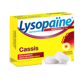 BOEHRINGER INGELHEIM Lysopaine maux de gorge ambroxol cassis 20mg 18 pastilles sans sucre